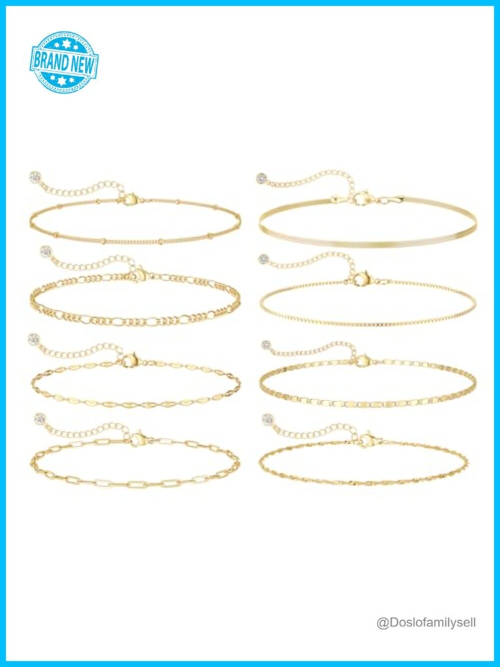 Dainty Stack 14K Gold Plated Sterling Silver Chain Bracelets Set Adjustable
